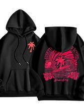Women'S Hawaiian Surf Graphic Hooded Sweatshirt - Soft Black Pullover with Tropi