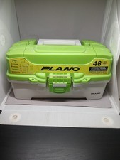 Plano "Lets Fish" 1 Tray Fishing Tackle Box Grn/Wht W/ Dividers New and Sealed 