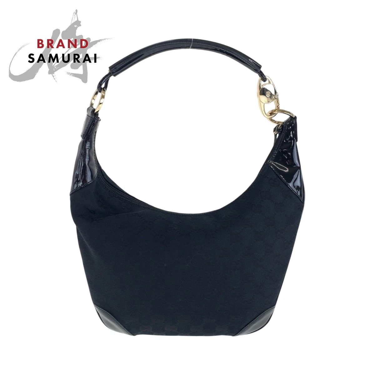 Excellents raccords GUCCI noir noir et or toile émaillée GG 001 4158 Hobo