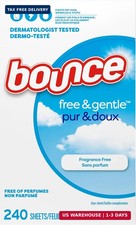Bounce Free  Gentle Dryer Sheets, Unscented, 240 Count