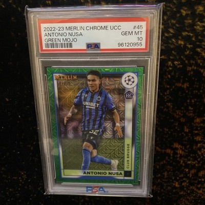 2022-23 Topps Merlin Chrome UCC #45 Antonio Nusa Green Mojo Rookie RC /99 PSA 10