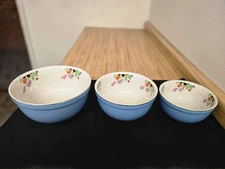 Vtg. Hall China Blue Crocus 3 pc mixing bowl set.