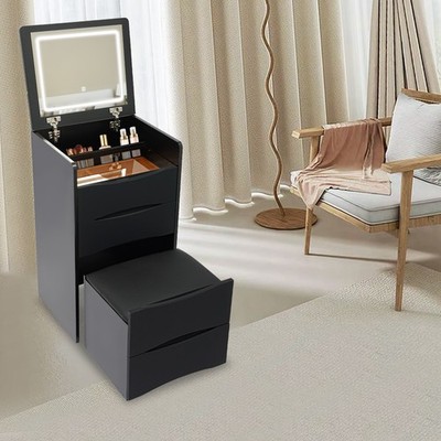 Vanity Desk with Flip Top Lighted Mirror, Vanity Desk with Makeup Stool Black