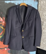 Lauren Ralph Lauren Mens Blazer 42L Navy Blue Gold 2 Button 100 Wool Sport Coat