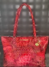 BRAHMIN Med Asher Tote Pomegranate Melbourne Croc Embossed ALL LEATHER preowned