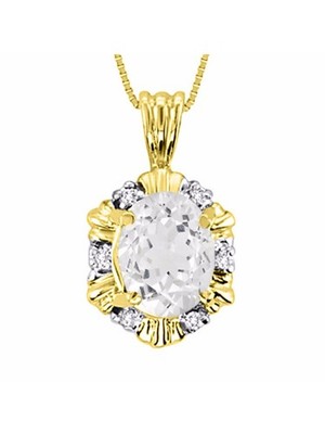RYLOS WEISSER TOPAS & DIAMANT EDELSTEIN HALO ANHÄNGER HALSKETTE 18'' GELBGOLD PLAT