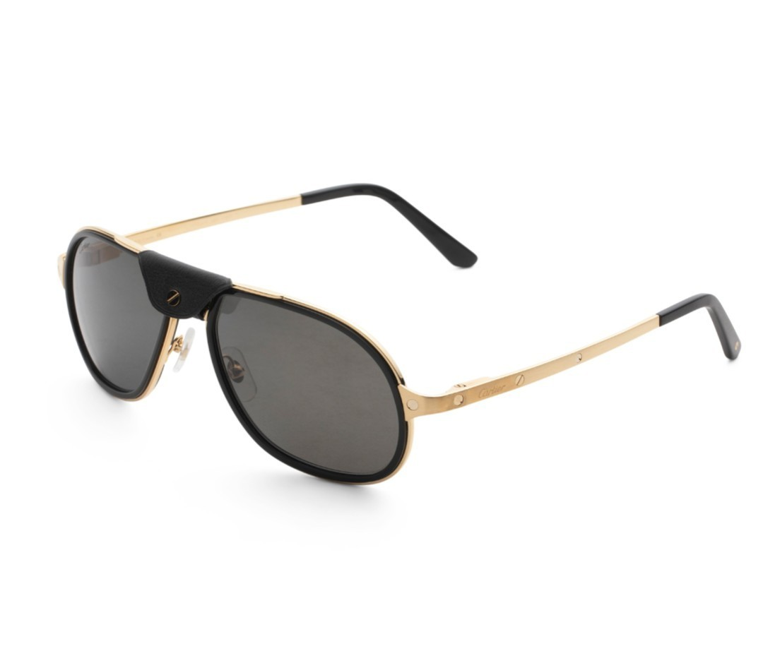 New Cartier Santos Gold & Black Aviator Men's Sunglasses