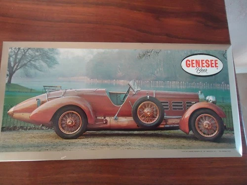 Vintage GENESEE BEER WALL SIGN  w/ 1924 Hispano Suiza Car Advertisement