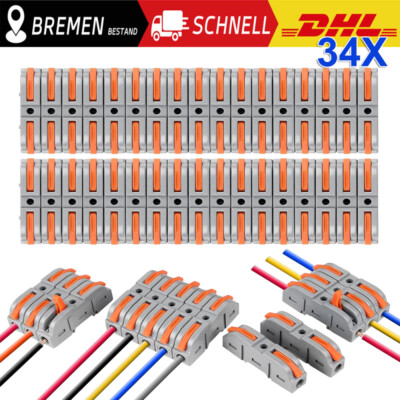 34Tlg Klemmen Für Wago Klemmen 221 Serie Verbindungsklemmen Dosenklemmen Set