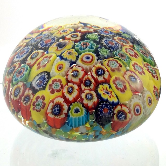 Vintage Millefiori Murano Style Pattern Paperweight Hand Blown Glass
