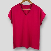 JD WILLIAMS Women's V-Neck Top T-Shirt Short Sleeve Raspberry UK 10 New