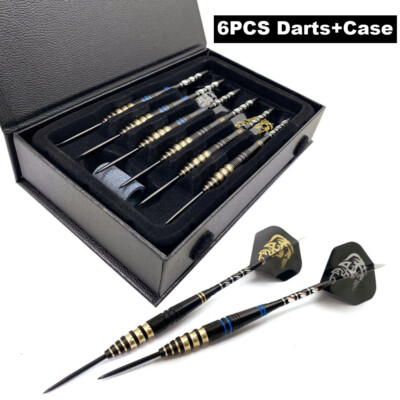23g Professional Steel Tip Darts Set Barrel Aluminium Metal Shafts 6PCS w/ Case
