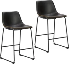 2 Pcs Black 30" Counter Height Bar Stools Leather Barstools Modern Bar Chairs