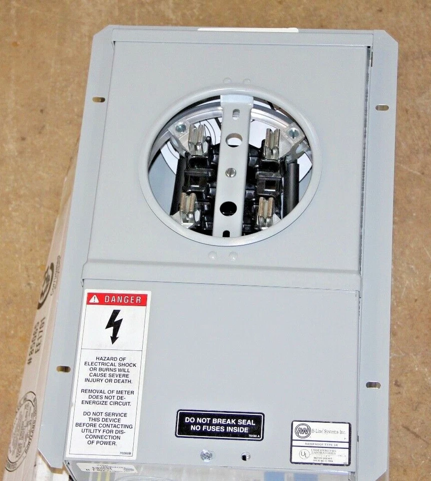 Cooper B-Line U121314F 100 Amp 600 VAC 1 Phase Commercial Meter Socket N3R 4 Jaw - Image 2 of 4