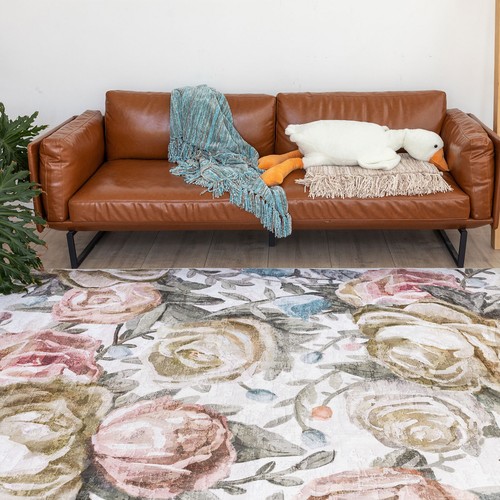 Extra Large Lounges Rug Pastel Pink Rose Floral Beautiful Modern Carpet 240x340 - Picture 5 of 16
