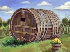 Ceramic Backsplash Tile Mural Wine Themed Kitchen - Large Barrel - Theresa Kasun