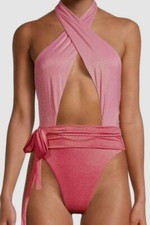  154 PQ Women's Pink Solid Alex Open Halter One-Piece Swimsuit Size Large