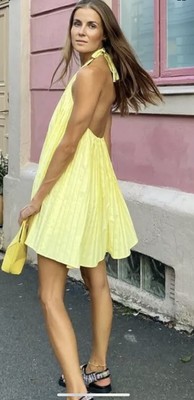 yellow pleated dress zara