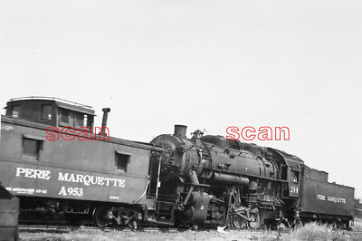 4D613 NEG/RP 1940s? PERE MARQUETTE RAILROAD 080 LOCO #244 CABOOSE #A953