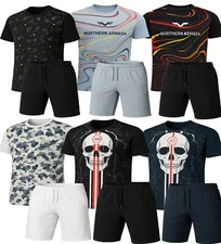 Mens Shorts and T-shirt Set ,Stylish Printed Short Sleeved Summer Sportswear Set