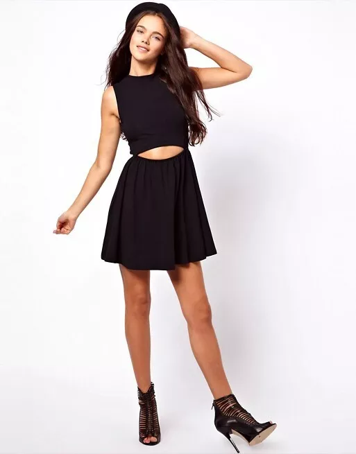 ASOS Petite Black Cut Out Middle Open Back Skater Mini Party Sexy