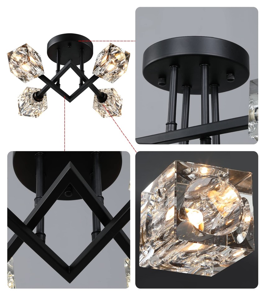Modern Semi Flush Mount Ceiling Light, Black Dining Room Light Fixtures