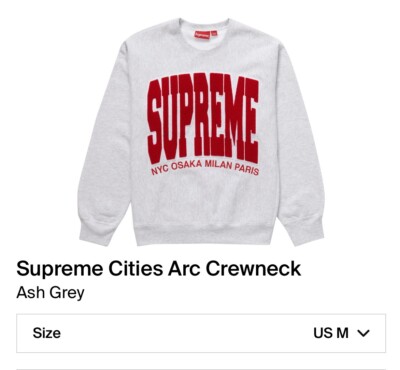Supreme Cities Arc Crewneck - Ash Grey - US M | eBay