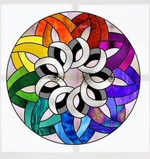Colorful Geometric Rainbow Faux Stained-Glass WINDOW CLING Size 8" Round Vinyl