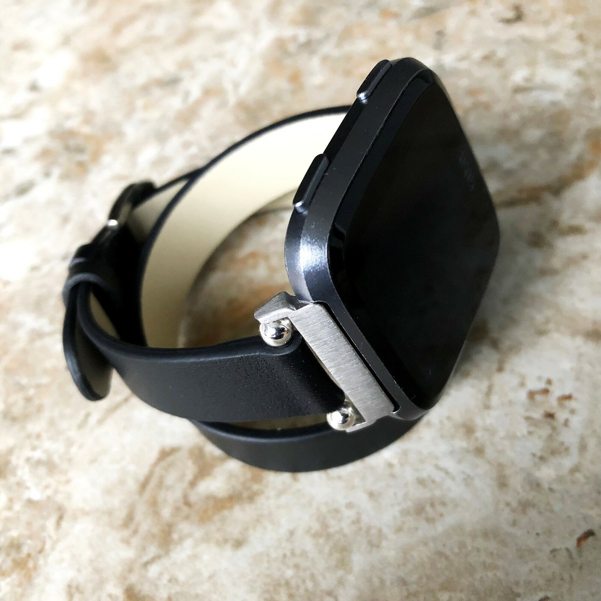 Black Double Wrap Soft Leather Band Strap for Fitbit Versa 2 