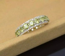 Round Cut Simulated Peridot Women's Gorgeous Band Ring In 14K White Gold Plated