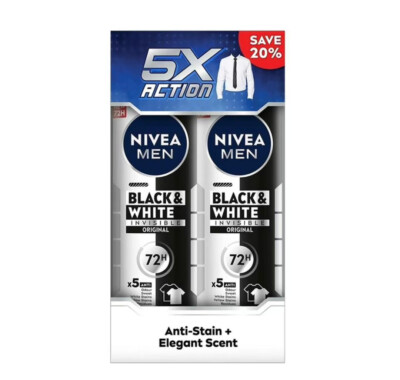 NIVEA FOR MEN Deadorant Black & White Spray 2x150ml (FREE SHIPPING)
