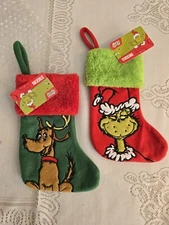 NWT!! SET OF 2 MINI 9" GRINCH & MAX  CHRISTMAS STOCKINGS HOBBY LOBBY 