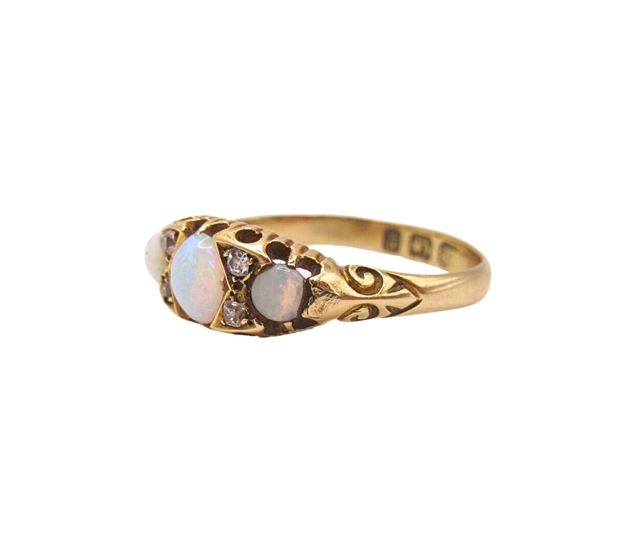 18K Yellow Gold Opal & Diamond Ring - image 2