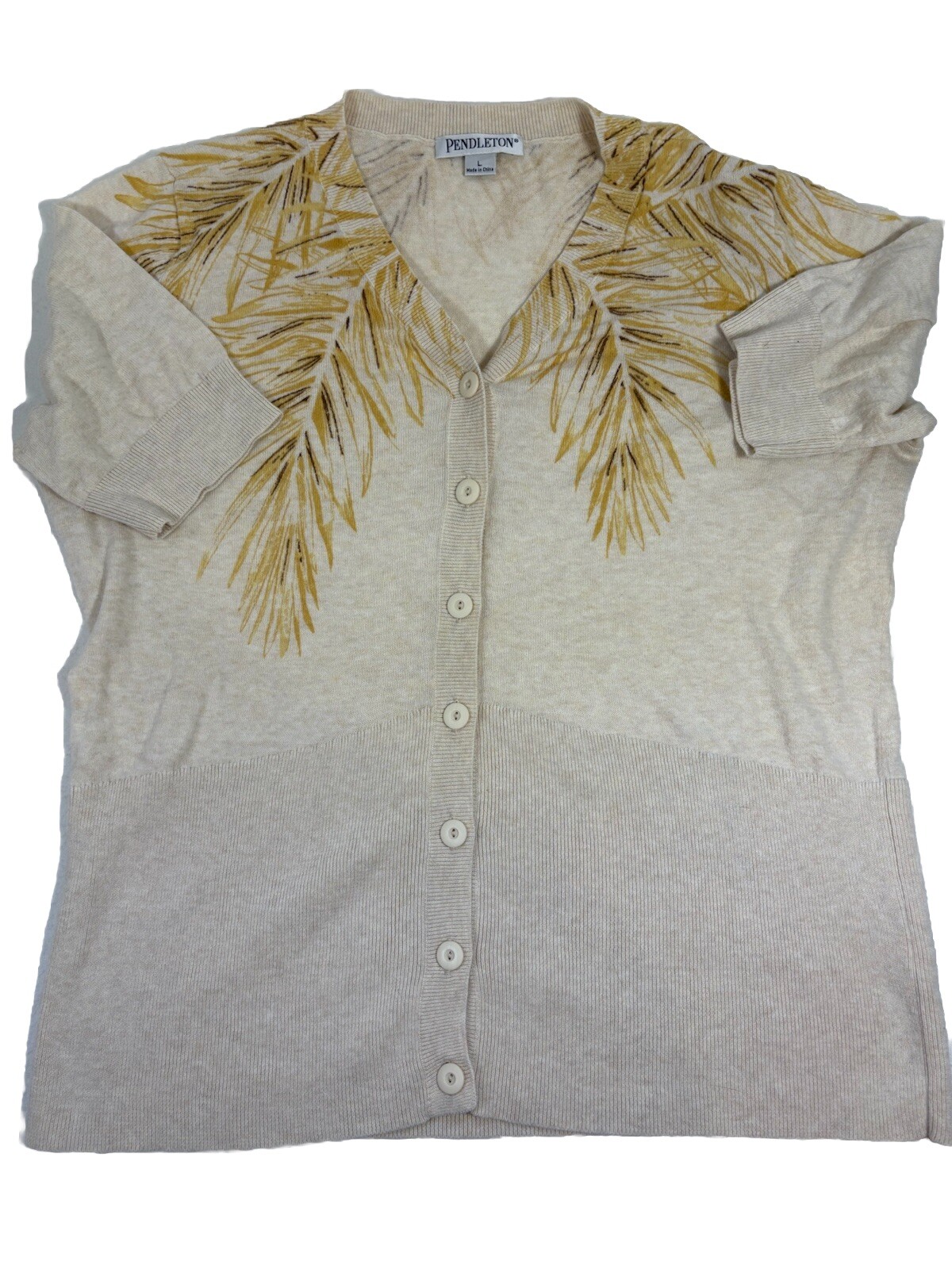 Pendleton Large cotton Leaf pattern knit short sl… - image 1