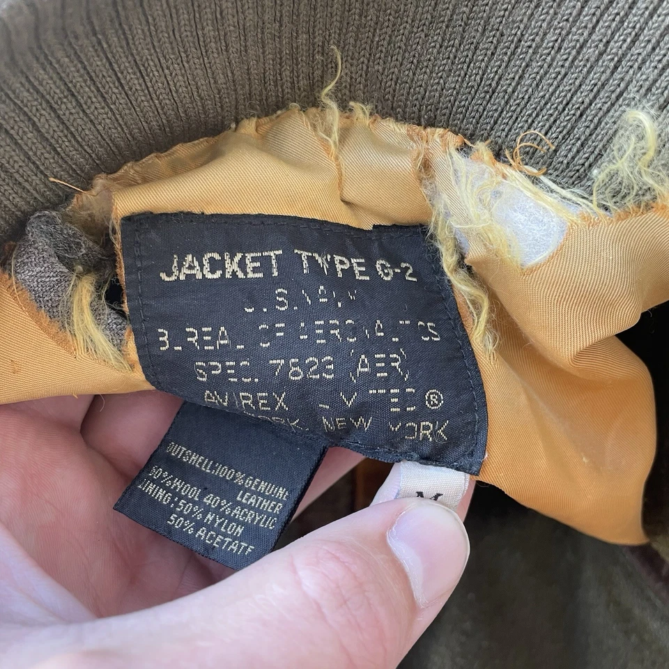 Avirex Leather Jacket Mens MD Brown G-2 Bomber Zip Up Air Apache Wool Military - Image 3 of 4