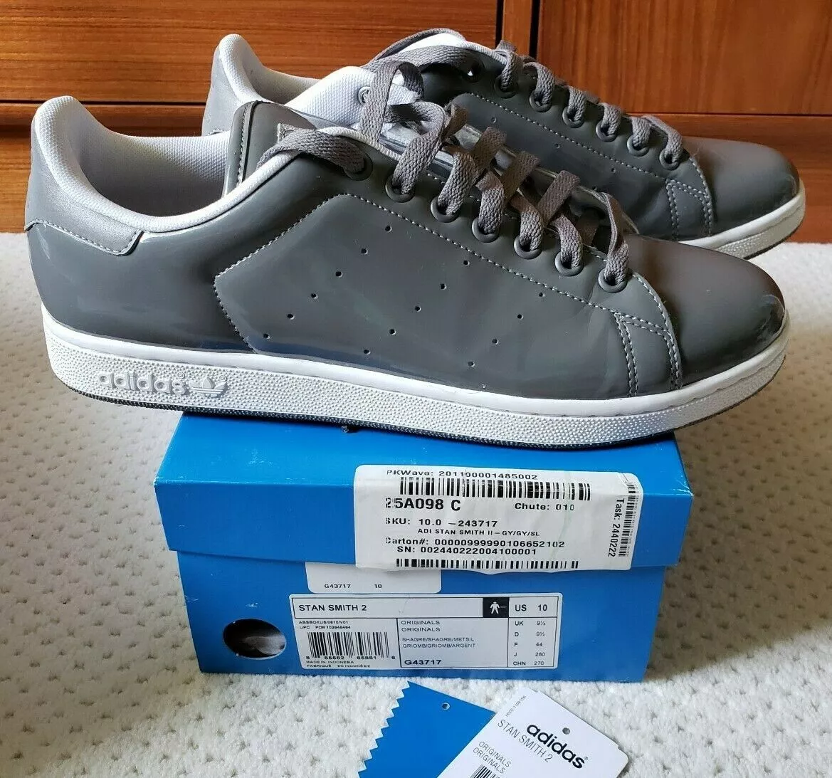 RARE Adidas Stan Smith 2 Patent Leather Grey Metallic Silver G43717, size 10 eBay