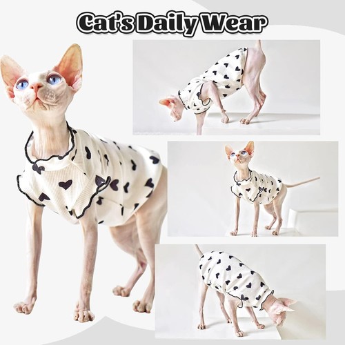DENTRUN Heart Pattern Sphynx Hairless Cats Shirt Kitten T-Shirts with Perlin XL - Picture 7 of 25