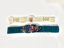 Set of 2 Vintage Braided Rope Stretch Belt Women's Green Gypsy  Floral Gold 34  