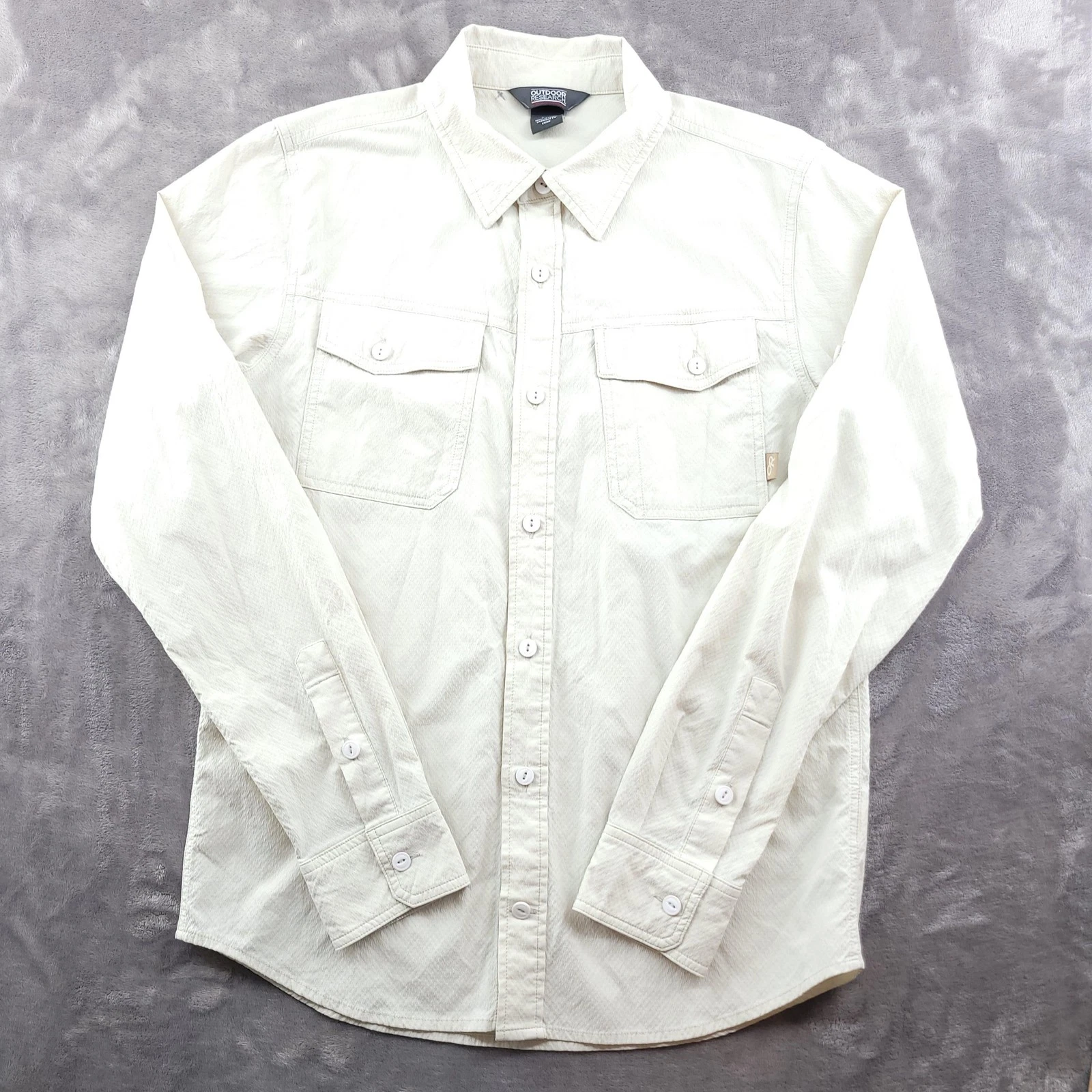 Outdoor Research Shirt Mens Small Off White Long Sleeve Button Up Stretch Hiking