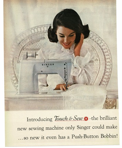 1969 Singer Touch & Sew Sewing Machine Vintage Print Ad Push Button Bobbin