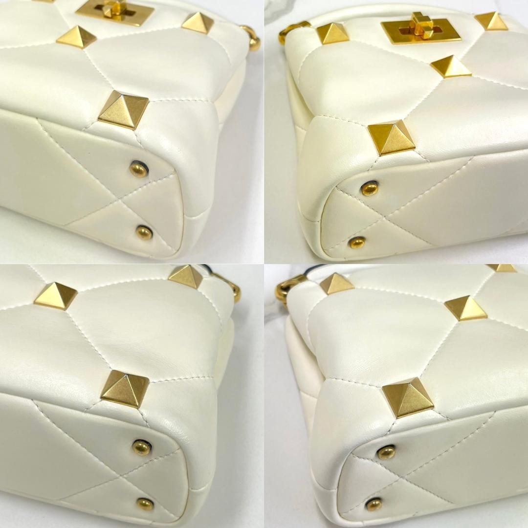 VALENTINO Women Roman Stud Leather 2Way Hand Shoulder bag Ivory Gold Chain thumbnail 11
