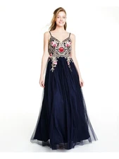 BLONDIE NITES Womens Spaghetti Strap V Neck Full-Length Formal Fit + Flare Dress