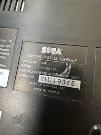 Sega Genesis 16 Bit Console Only Model 1601 (Parts or Repair ONLY Not Tested)