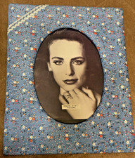 VINTAGE 1980s BLUE FLORAL FABRIC 5 x 7 PHOTO FRAME GUC in Orig 'Pic N Save Box