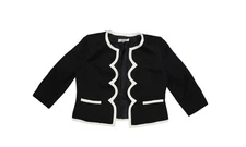 Kasper Separates Jacket Womens 12P Black White Scallop Trim Open Front Blazer