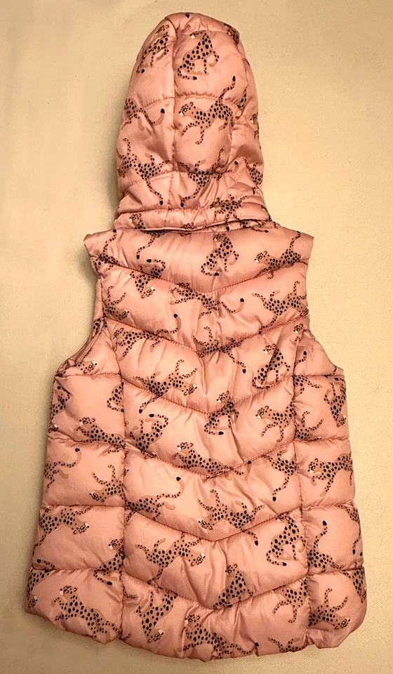 Chaleco de Invierno H&M Niñas Rosa Guepardo Leopardo Puff con Capucha Desmontable - Talla 6X-7 Foto 4 de 4