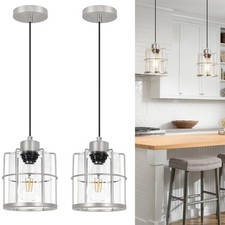Brushed Nickel Pendant Lights Set of 2, Pendant Lights Kitchen Island with Cl...
