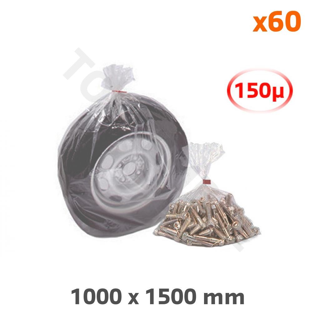 Sac grande contenance en plastique recyclé de 150 microns 1000x1500 mm transparent