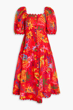 NWT FARM Rio Good Vibes Midi in Red Rainbow Swiss Dot Shirt Dress XS