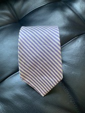 Roundtree & Yorke Silk Tie Necktie Lavender/Cream Stripes 3.5"x60" made in USA